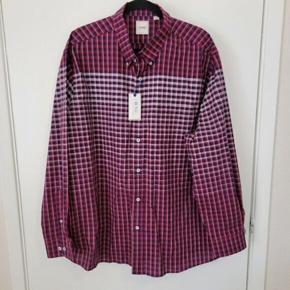 ROWM Button Front Shirt XXL Red Blue Plaid NEW Long Sleeve Collar Cotton